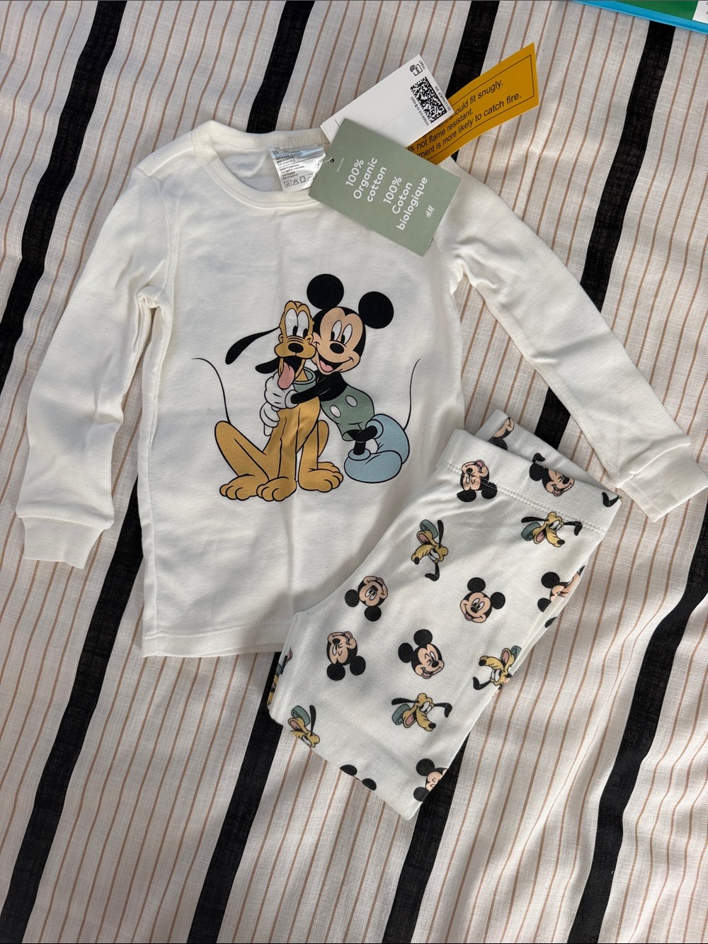 Disney Cream Mickey & Pluto Cotton Pajama Set